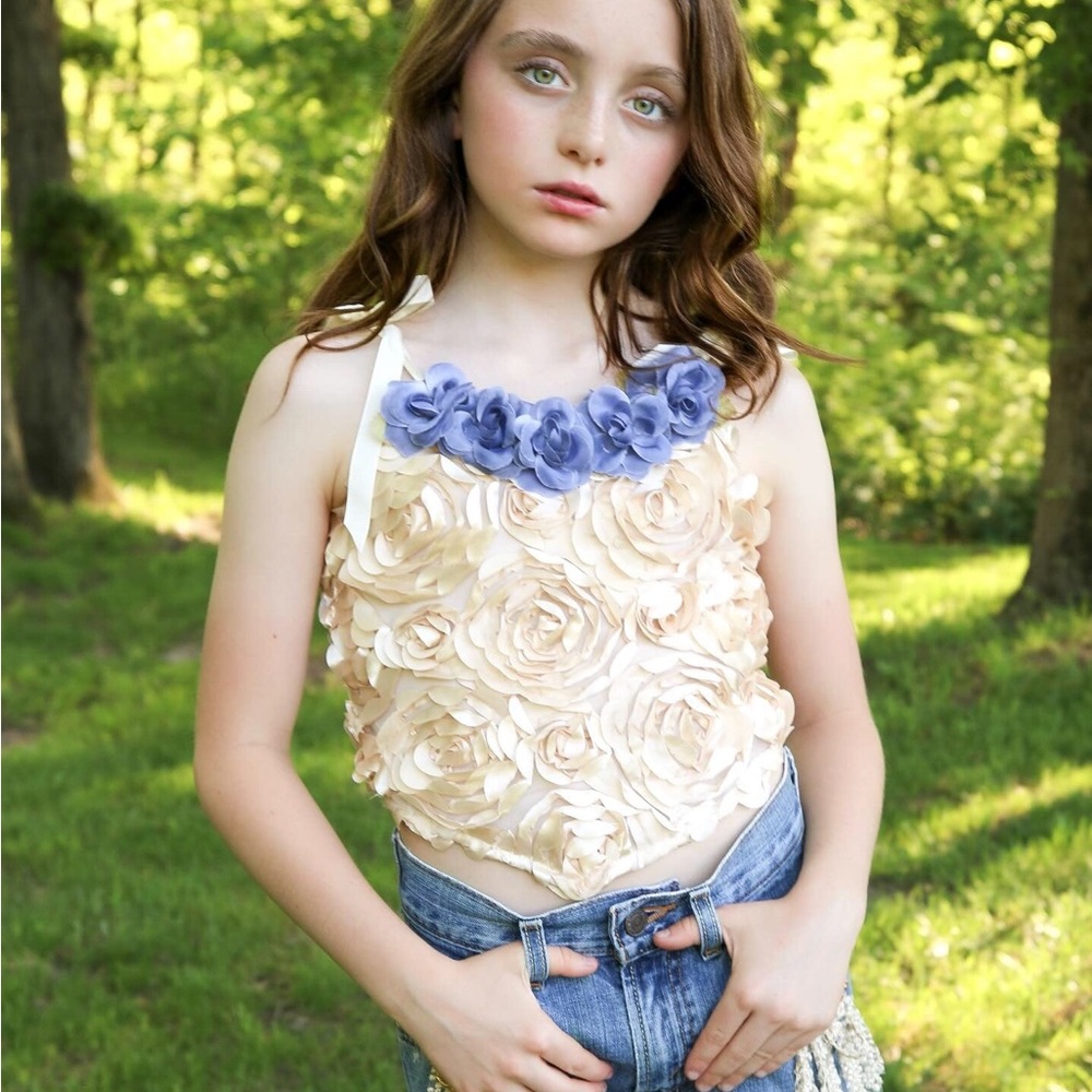 Floral Kids Top with Purple Accents